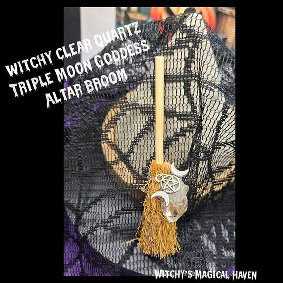 Clear Quartz Point Crystal Charm Alar Broom Set - Picture 5 of 6